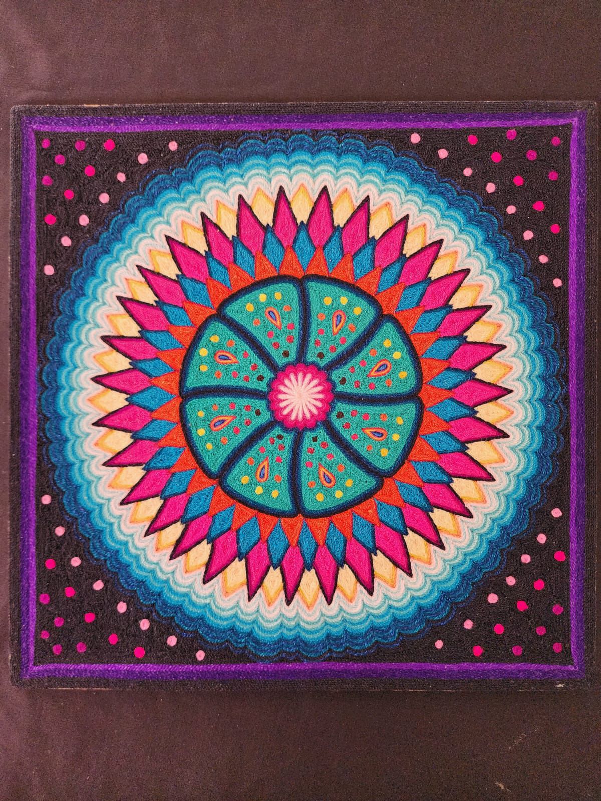 Huichol Indian Yarn Painting by  Samuel Hernandez  PP8379