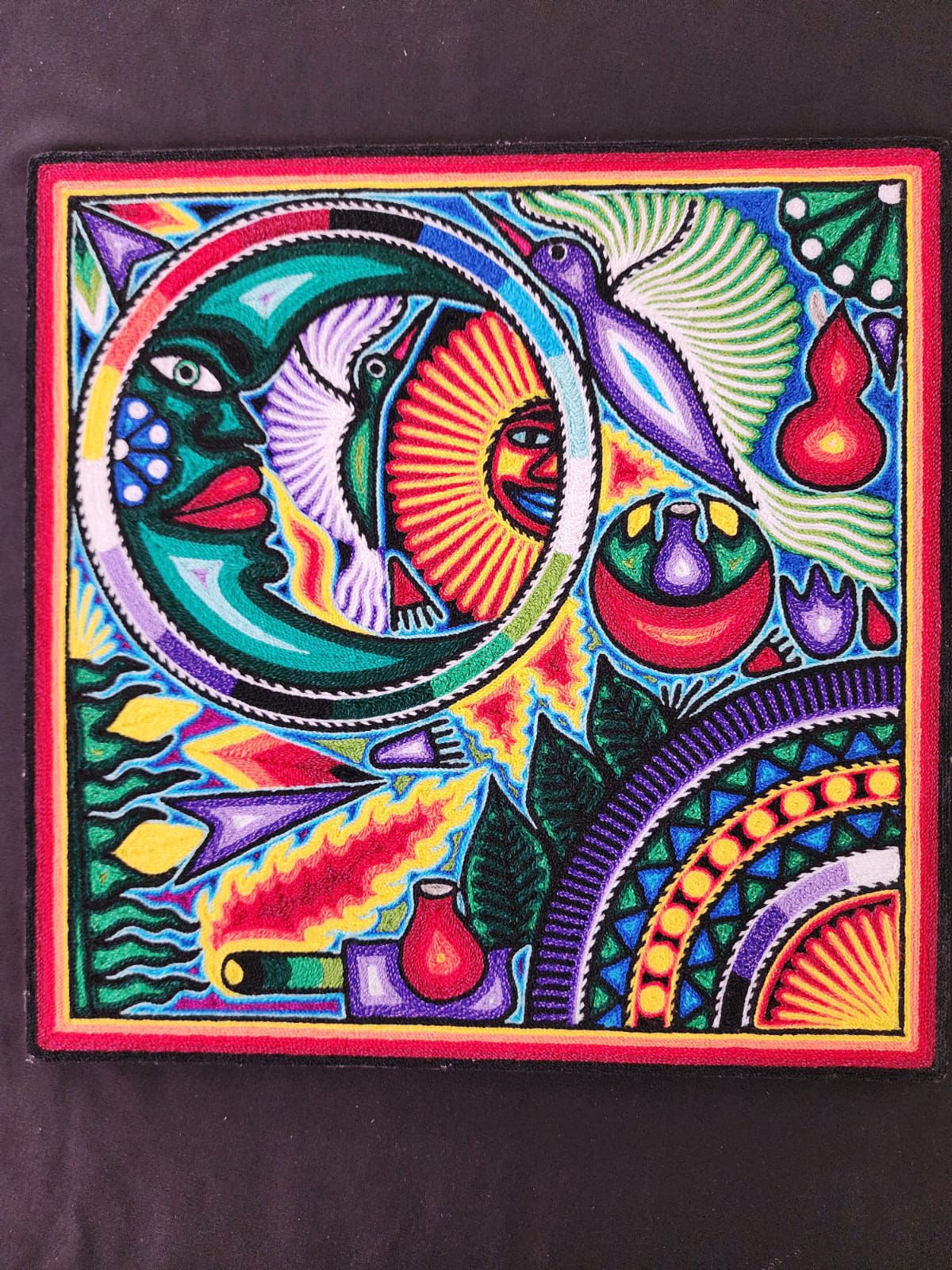 Tepehuano Yarn Painting Mexican Folk Art By Bautista Family PP8384