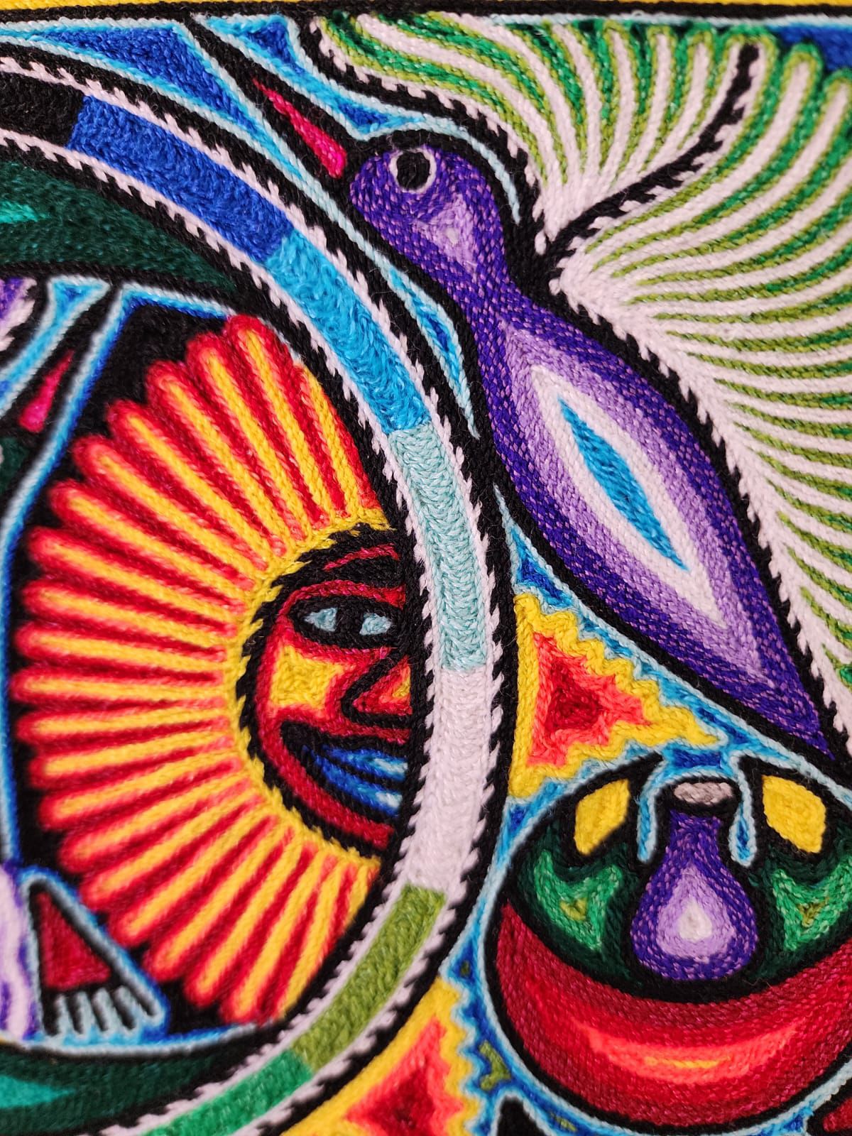 Tepehuano Yarn Painting Mexican Folk Art By Bautista Family PP8384