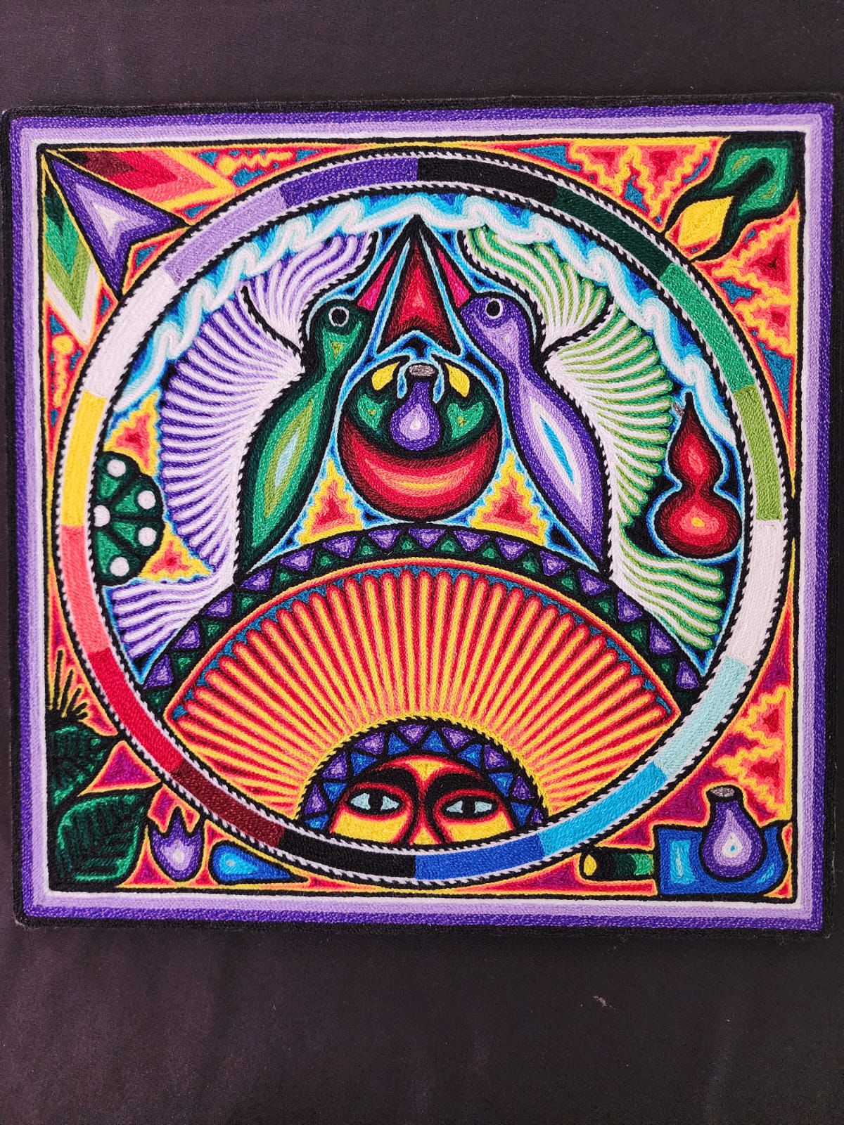 Tepehuano Yarn Painting Mexican Folk Art By Bautista Family PP8385