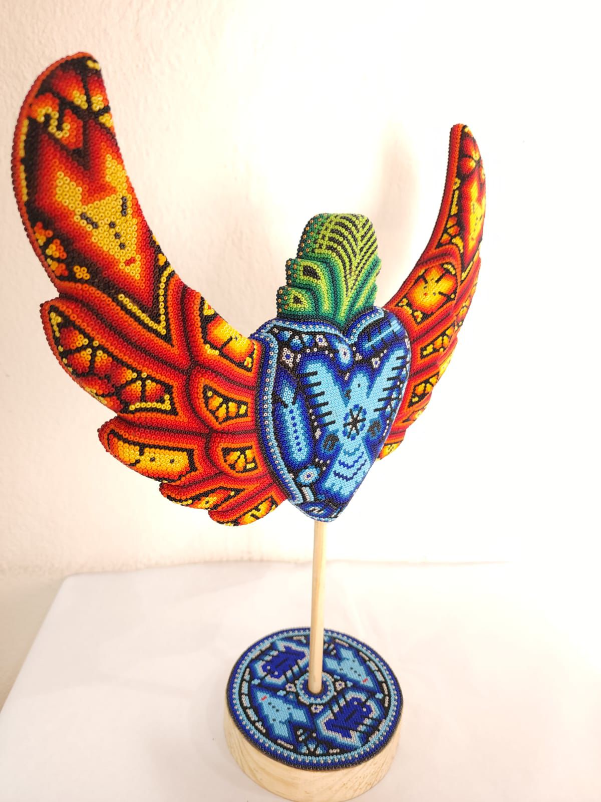 Mexican Huichol Hand Beaded Heart with Base By Isandro Villa Lopez PP8404