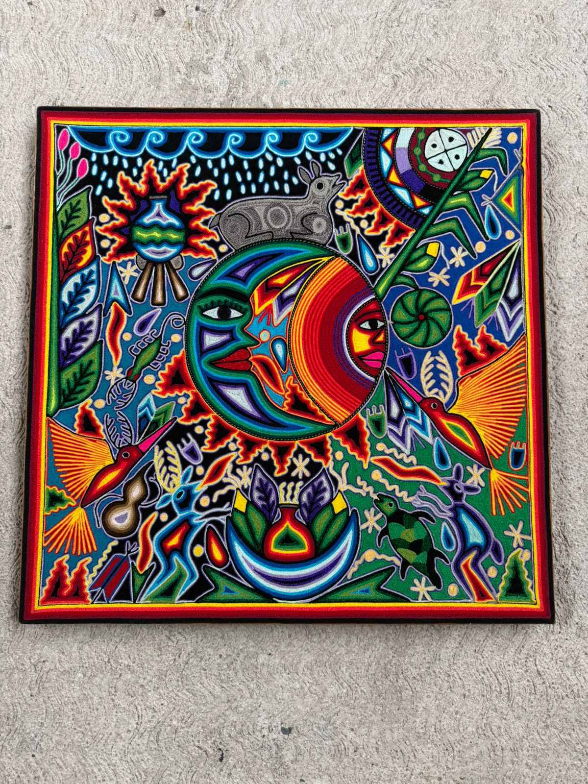 Tepehuano Yarn Painting Mexican Folk Art By Bautista Family PP8408 Oaxaca