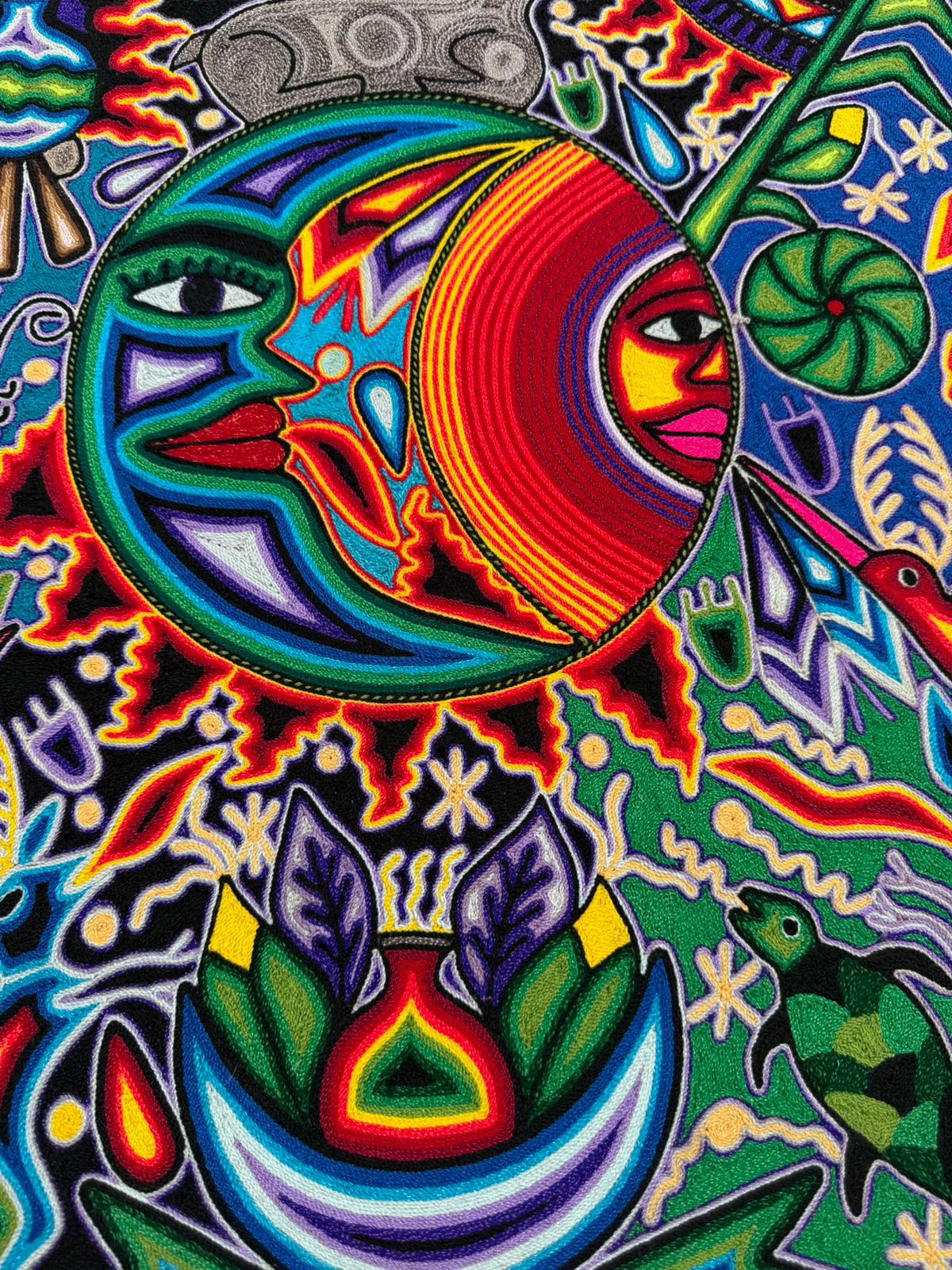Tepehuano Yarn Painting Mexican Folk Art By Bautista Family PP8408 Oaxaca