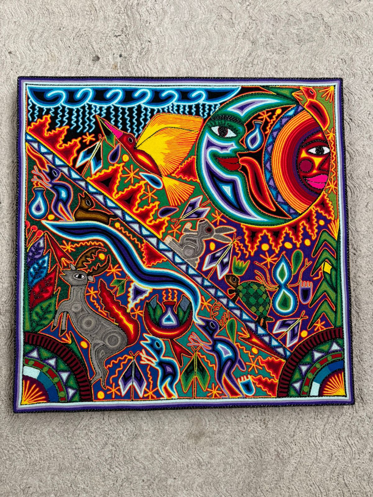 Tepehuano Yarn Painting Mexican Folk Art By Bautista Family PP8409 Oaxaca