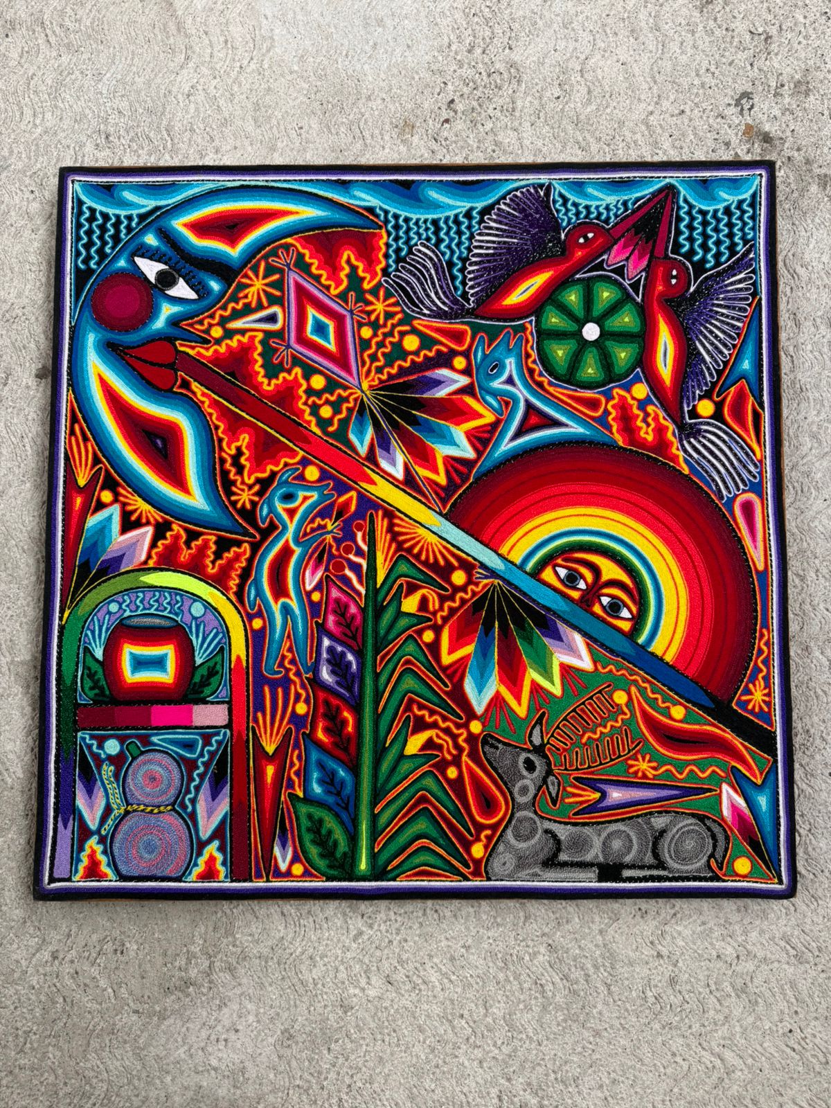 Tepehuano Yarn Painting Mexican Folk Art By Bautista Family PP8410 Oaxaca