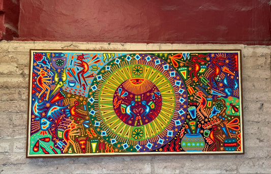Huichol Indian Yarn Painting By Lourdes Diaz Benitez PP8411 Oaxaca