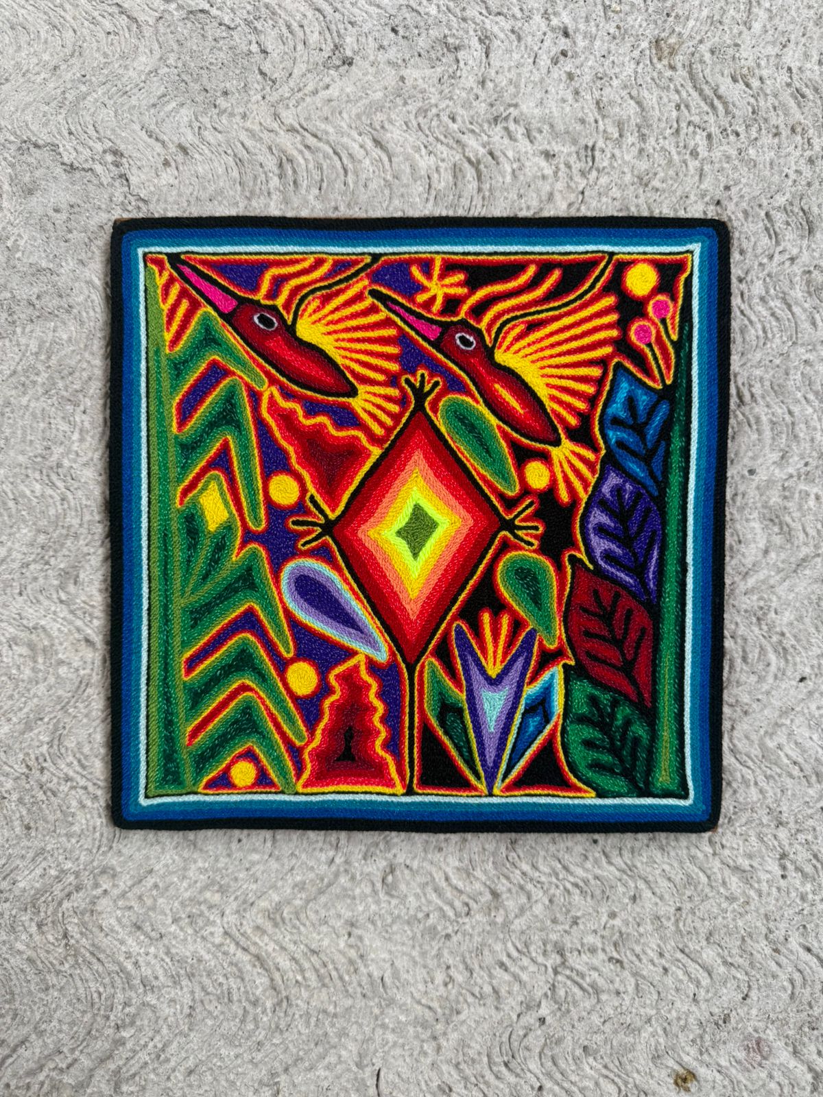 Tepehuano Yarn Painting Mexican Folk Art By Bautista Family PP8412