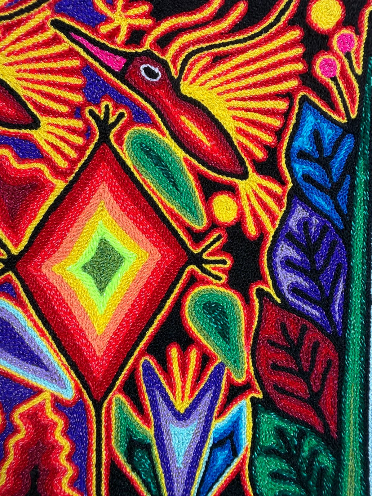 Tepehuano Yarn Painting Mexican Folk Art By Bautista Family PP8412