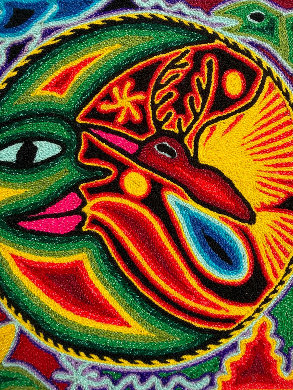 Tepehuano Yarn Painting Mexican Folk Art By Bautista Family PP8413