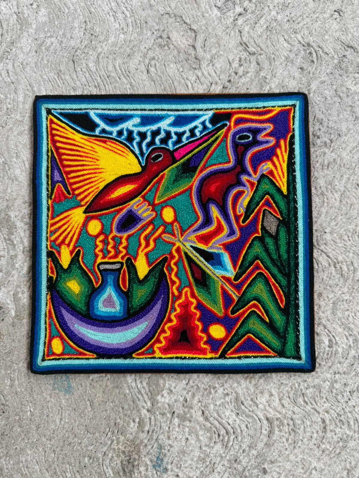 Tepehuano Yarn Painting Mexican Folk Art By Bautista Family PP8414