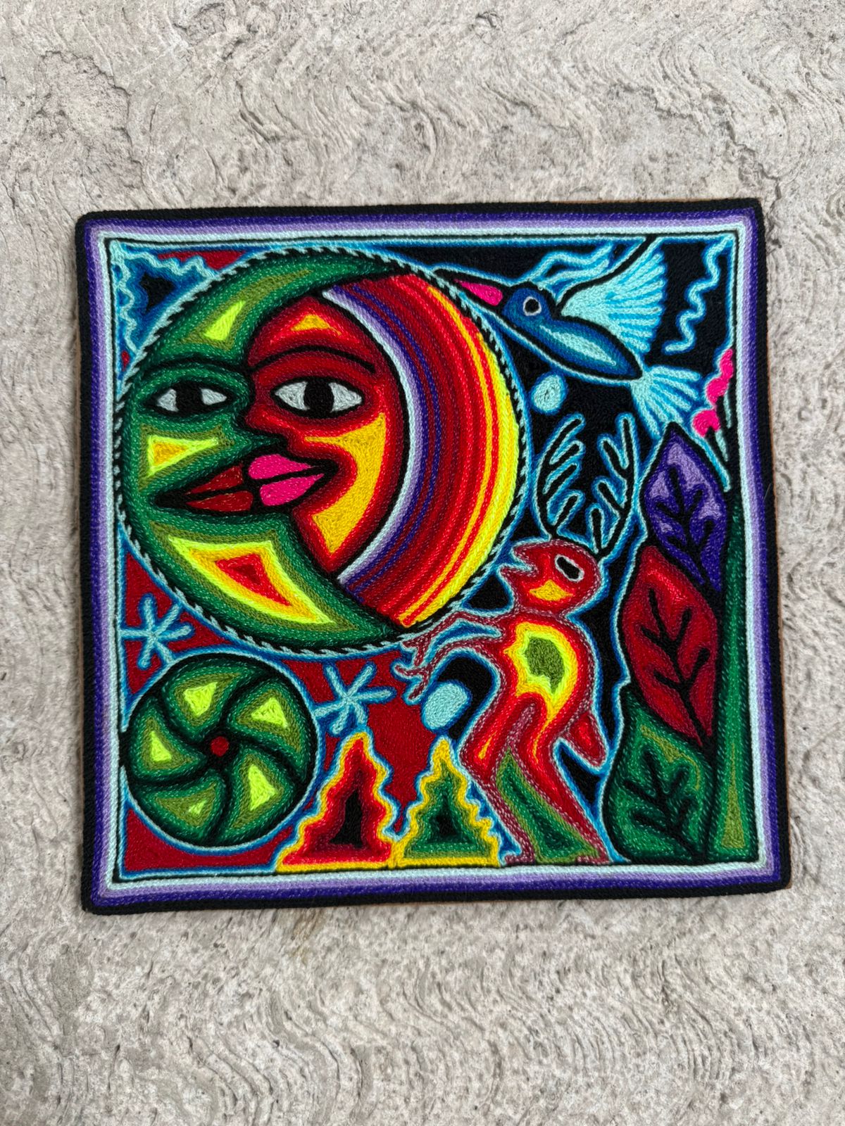 Tepehuano Yarn Painting Mexican Folk Art By Bautista Family PP8416