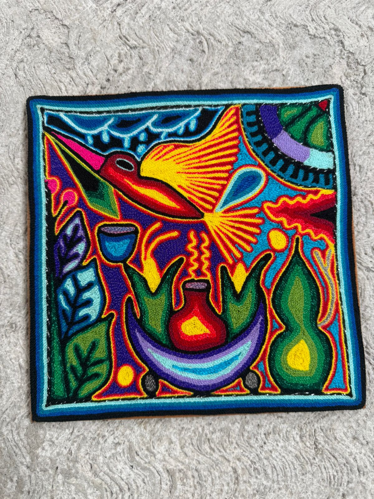 Tepehuano Yarn Painting Mexican Folk Art By Bautista Family PP8418