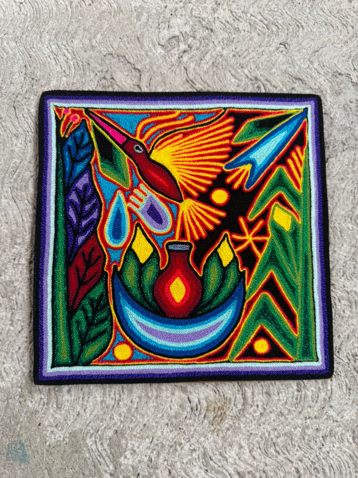 Tepehuano Yarn Painting Mexican Folk Art By Bautista Family PP8421