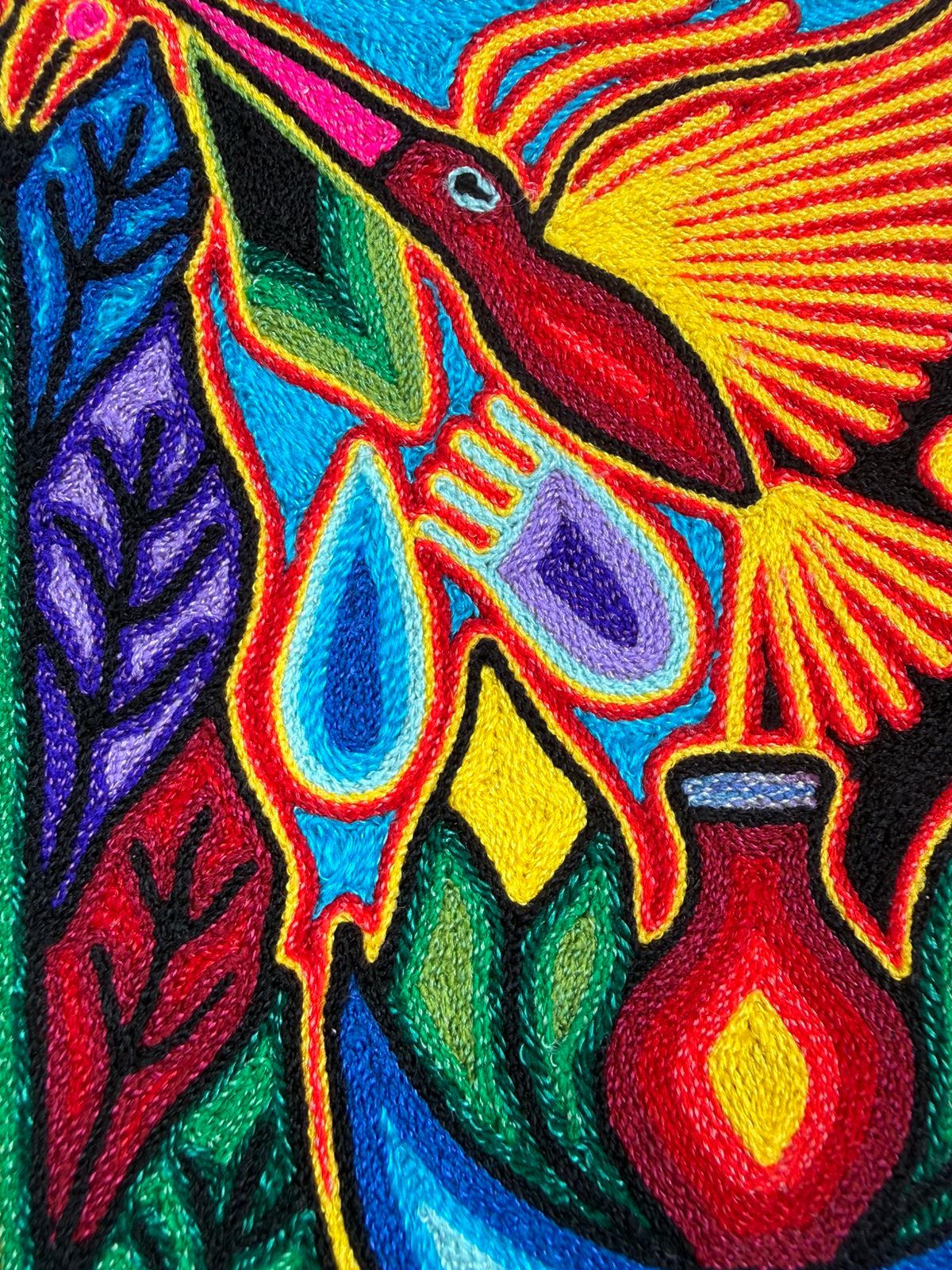 Tepehuano Yarn Painting Mexican Folk Art By Bautista Family PP8421