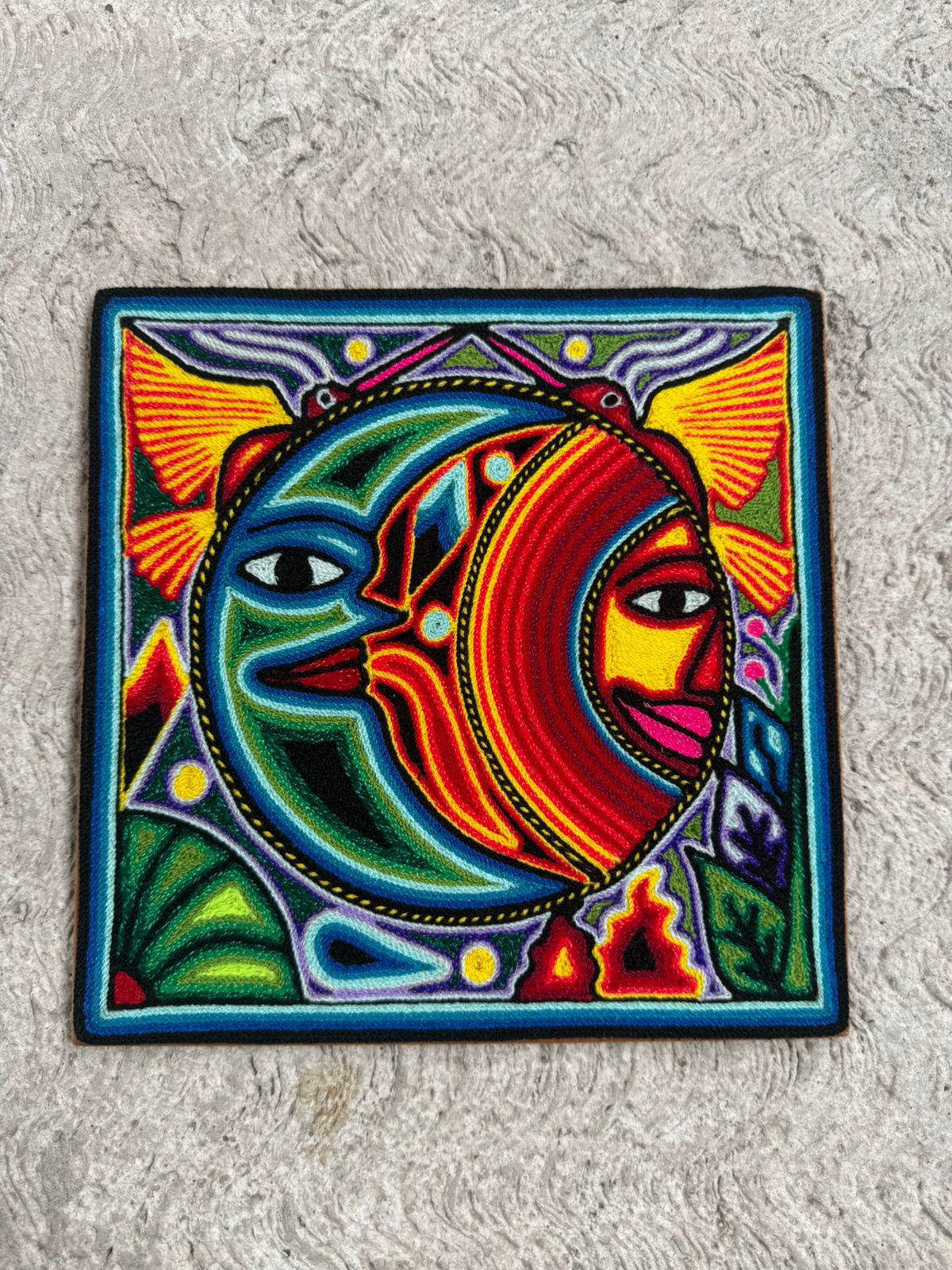 Tepehuano Yarn Painting Mexican Folk Art By Bautista Family PP8423