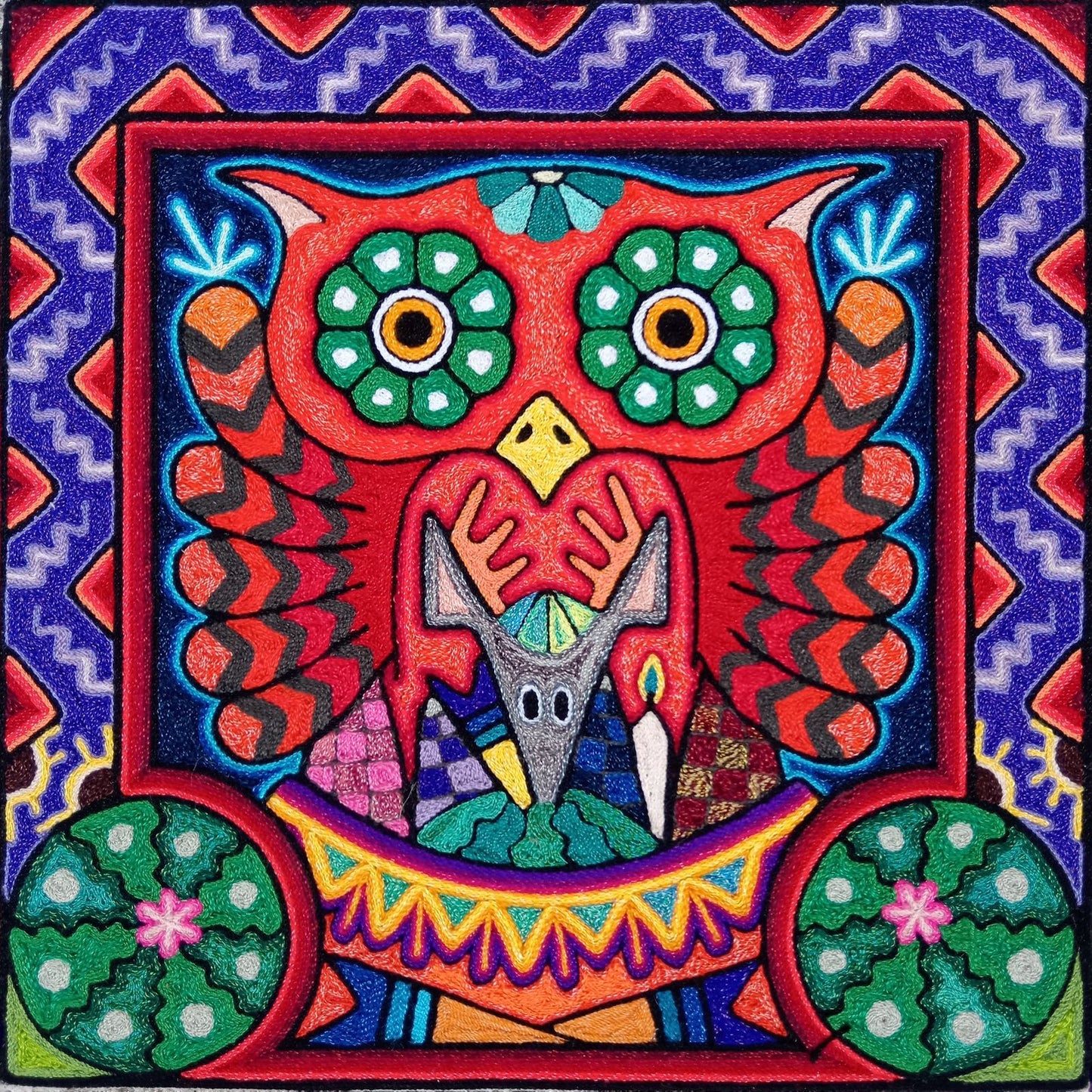 Huichol Indian Yarn Painting By Luis Castro PP8428