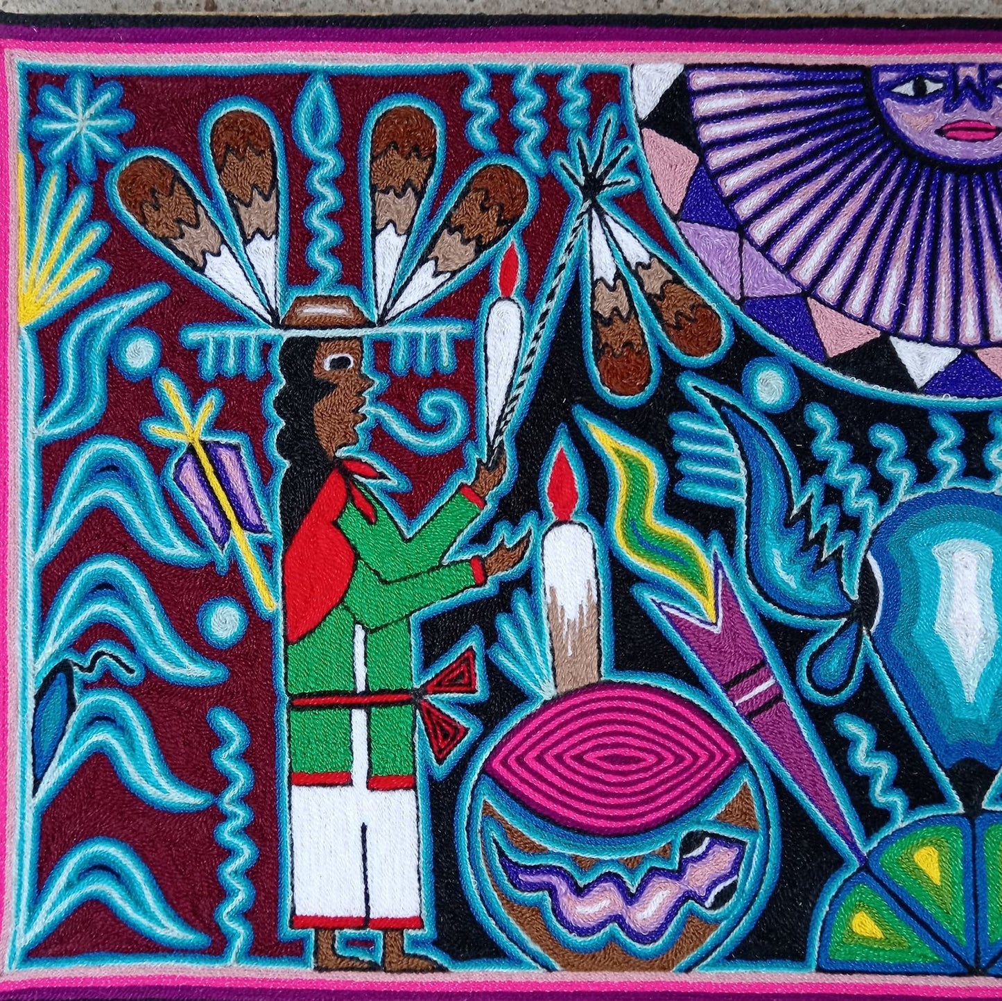 Mexican Folk Art Huichol Yarn Painting by Cooperativa Zitacua PP8431