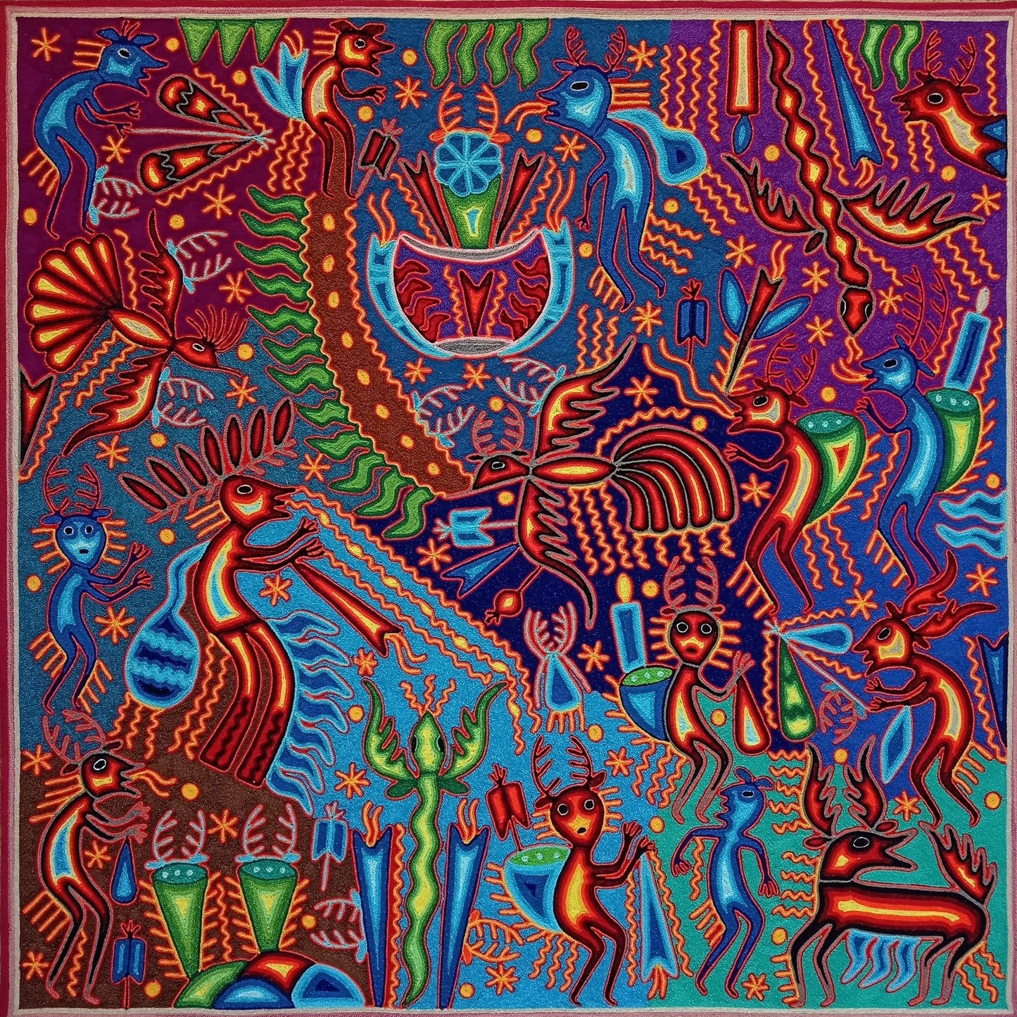 Mexican Folk Art Huichol Yarn Painting by Cooperativa Zitacua PP8436