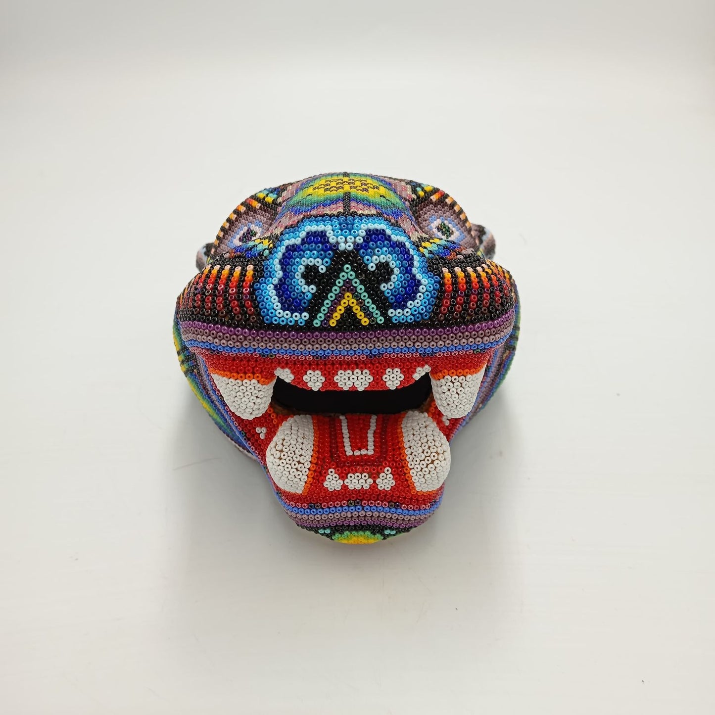 Mexican Huichol Hand Beaded Jaguar Head By Octaviano Villa Lopez PP8463