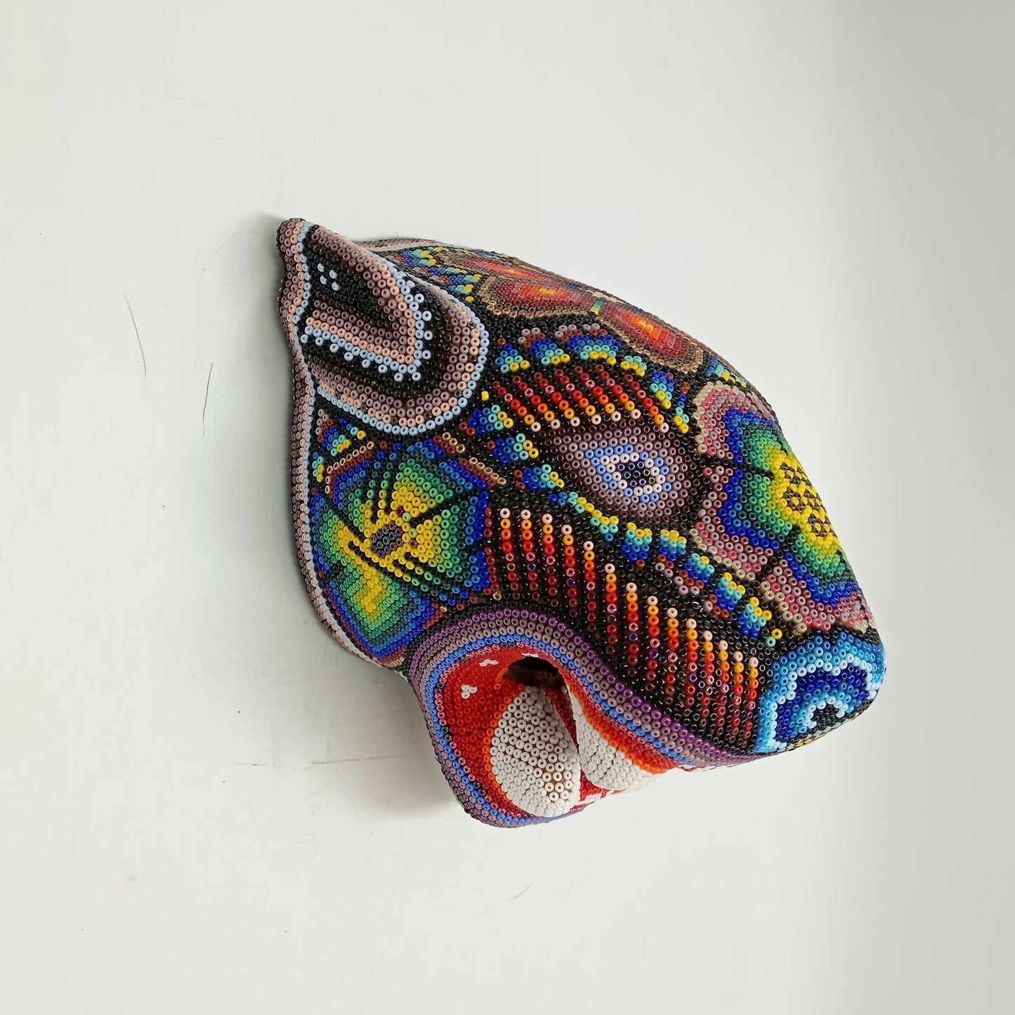 Mexican Huichol Hand Beaded Jaguar Head By Octaviano Villa Lopez PP8463