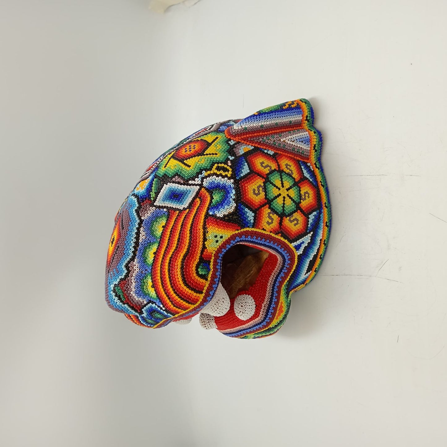 Huichol Hand Beaded Jaguar Head Jesus Jimenez  PP8466