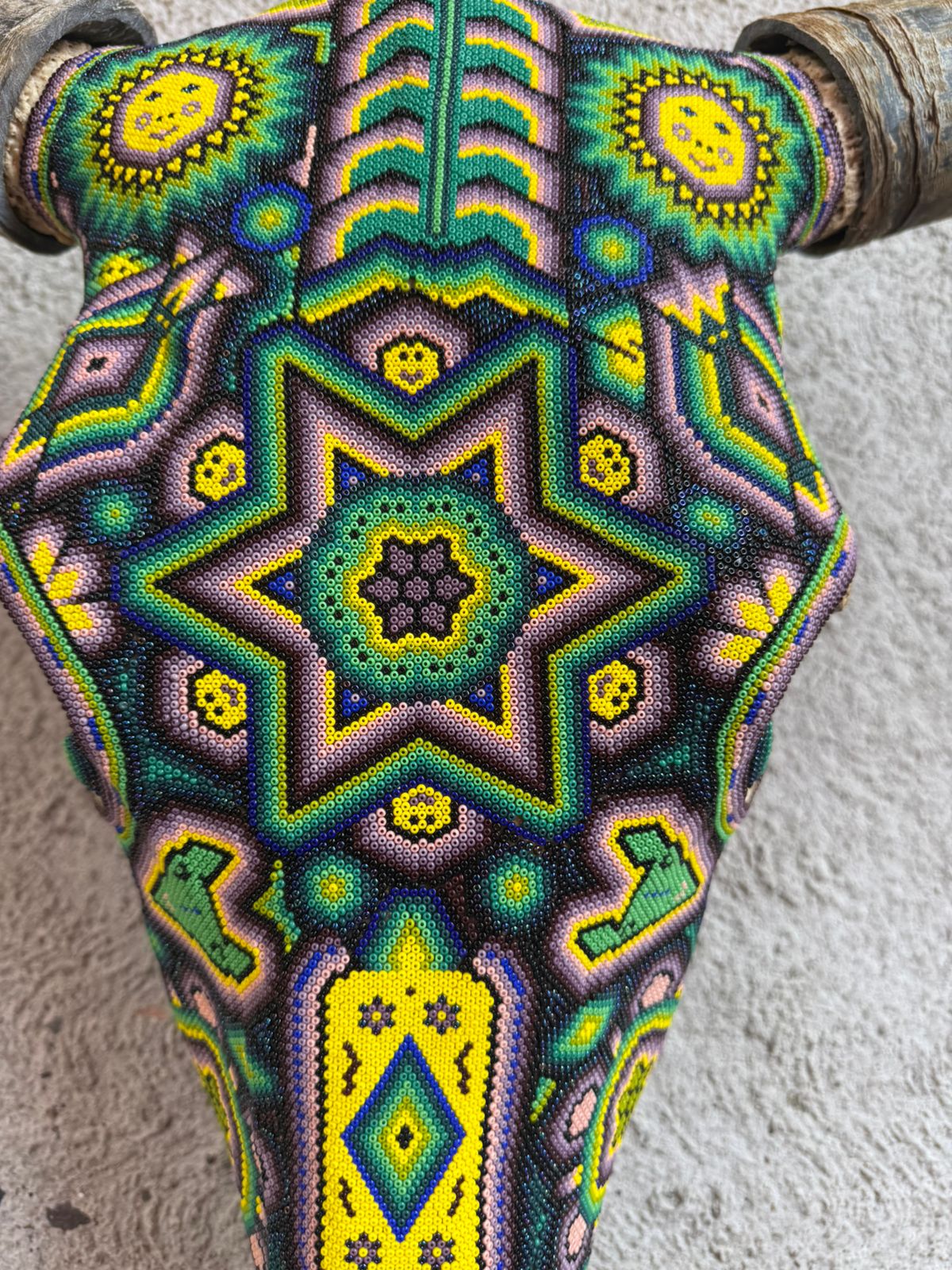 Huichol Indian Hand Beaded Bull Skull By Santos Bautista PP8480