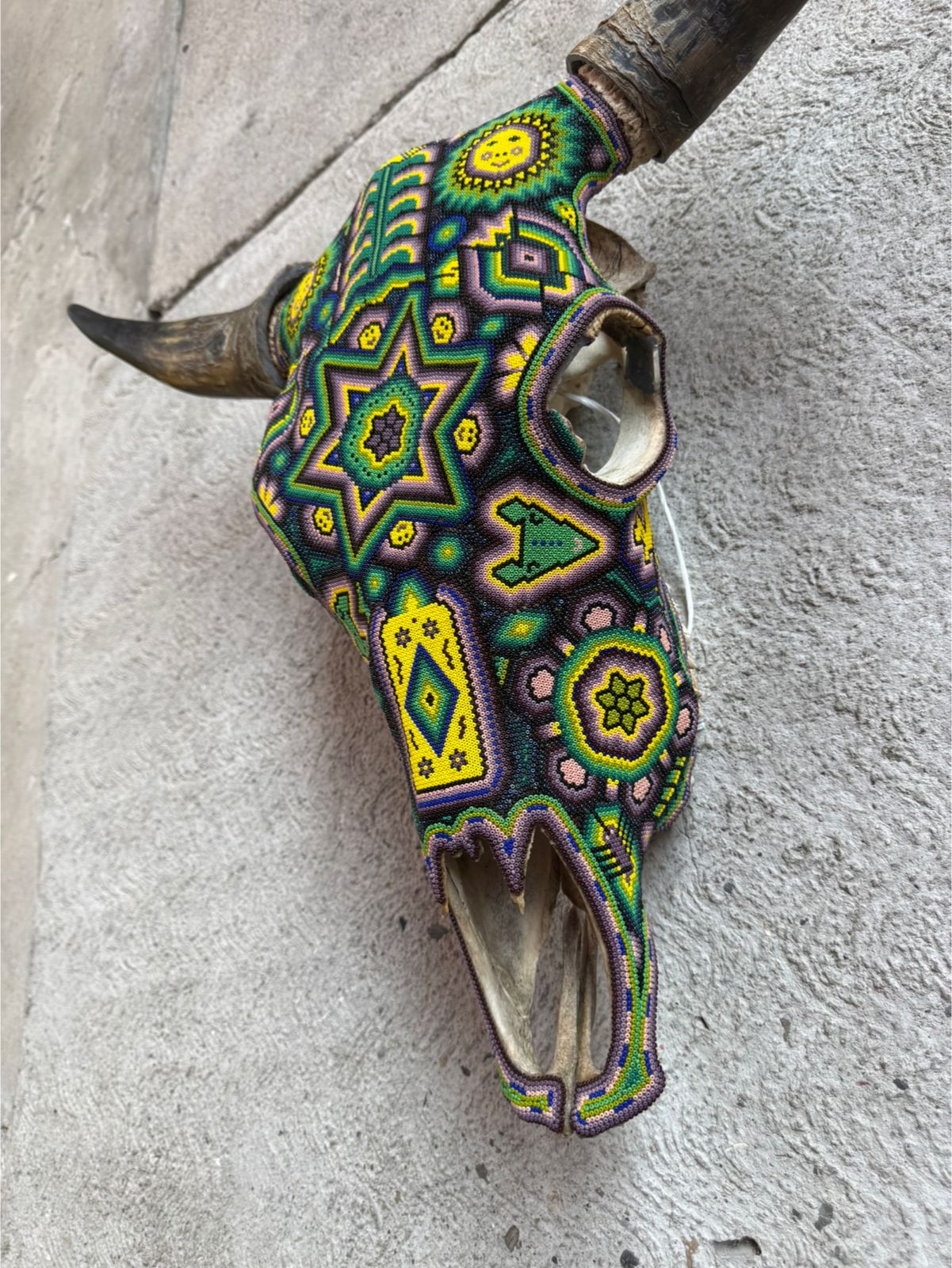 Huichol Indian Hand Beaded Bull Skull By Santos Bautista PP8480