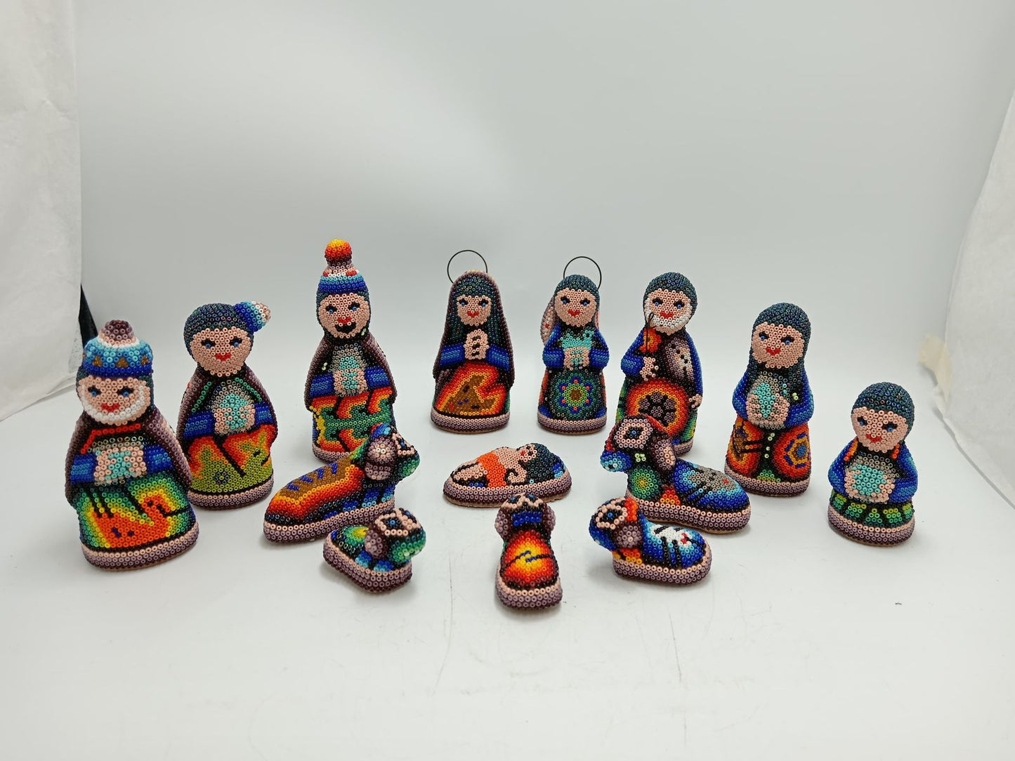 Hand Beaded Huichol Mexican Folk Art Nativity Set By Honorio Villa Lopez PP8482
