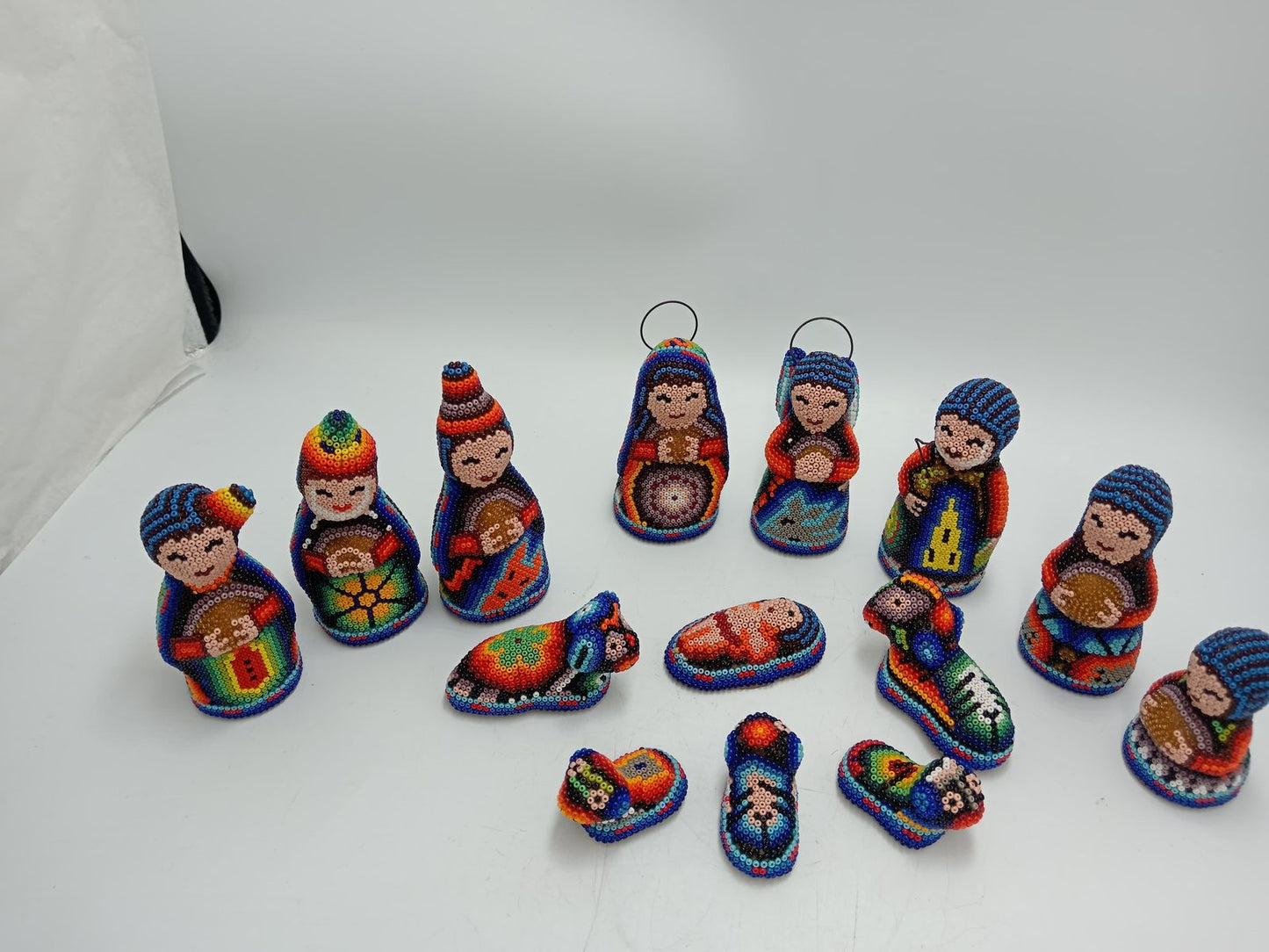 Hand Beaded Huichol Mexican Folk Art Nativity Set By Honorio Villa Lopez PP8483
