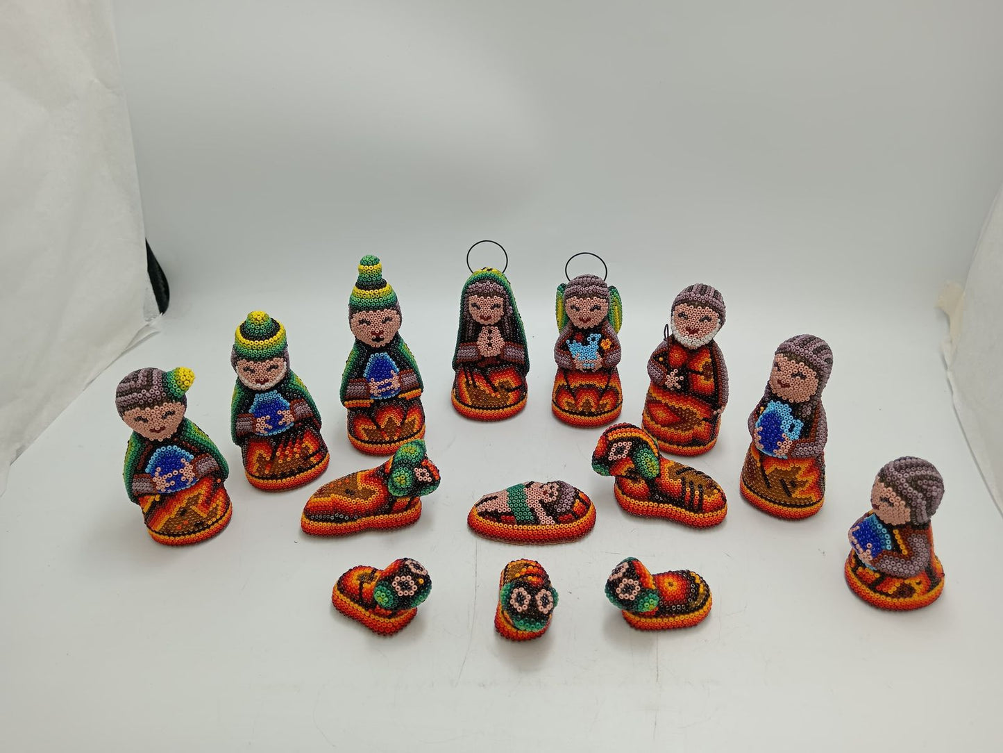Hand Beaded Huichol Mexican Folk Art Nativity Set By Honorio Villa Lopez PP8484