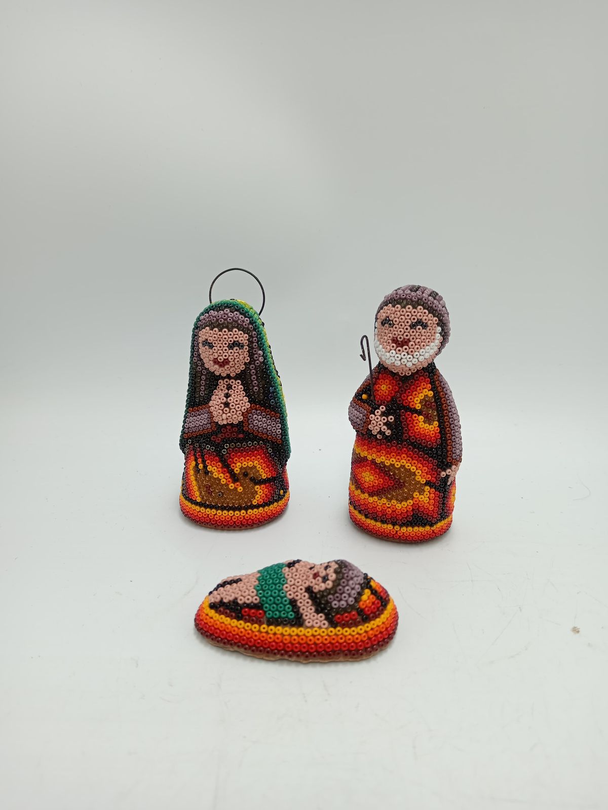 Hand Beaded Huichol Mexican Folk Art Nativity Set By Honorio Villa Lopez PP8484