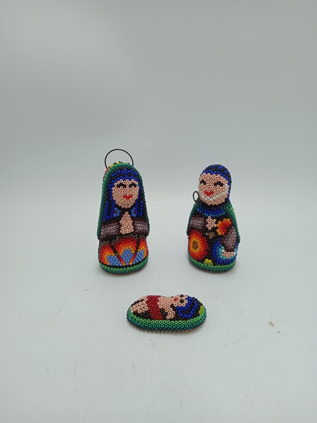 Hand Beaded Huichol Mexican Folk Art Nativity Set By Honorio Villa Lopez PP8485