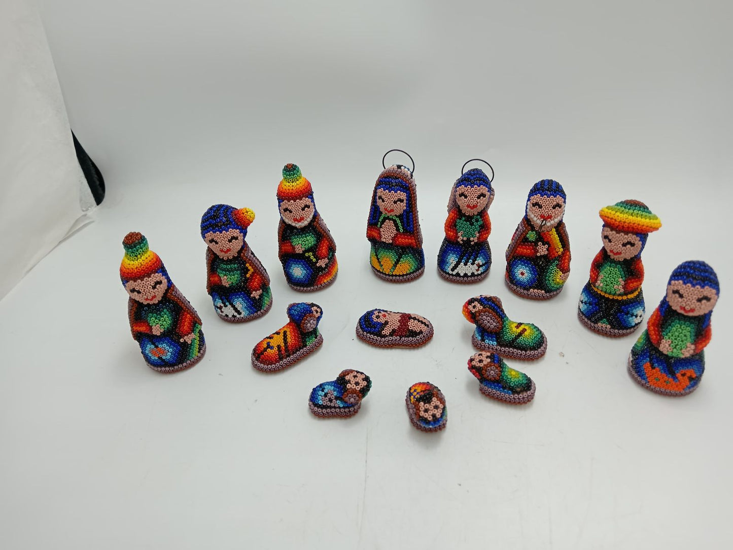 Hand Beaded Huichol Mexican Folk Art Nativity Set By Honorio Villa Lopez PP8486