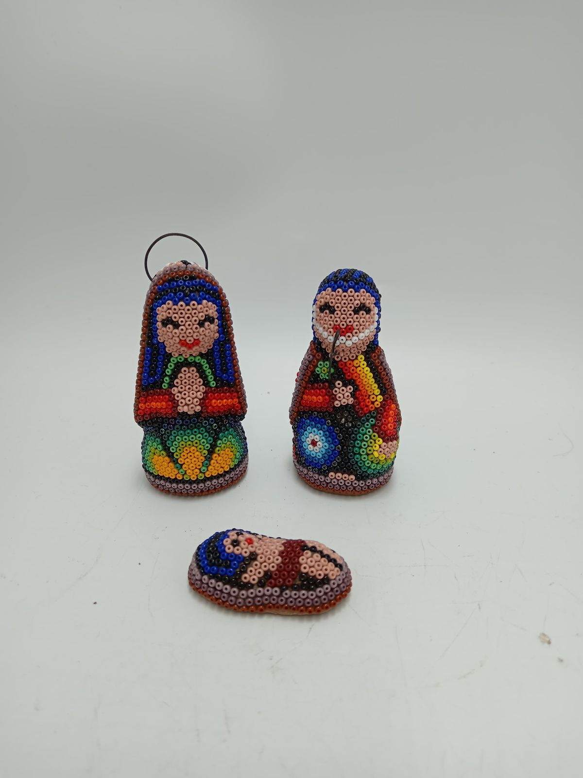 Hand Beaded Huichol Mexican Folk Art Nativity Set By Honorio Villa Lopez PP8486