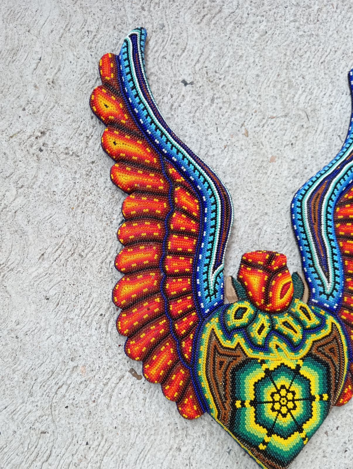 Huichol Hand Beaded Mexican Folk Art Heart with Wings By  Santos Bautista PP8487