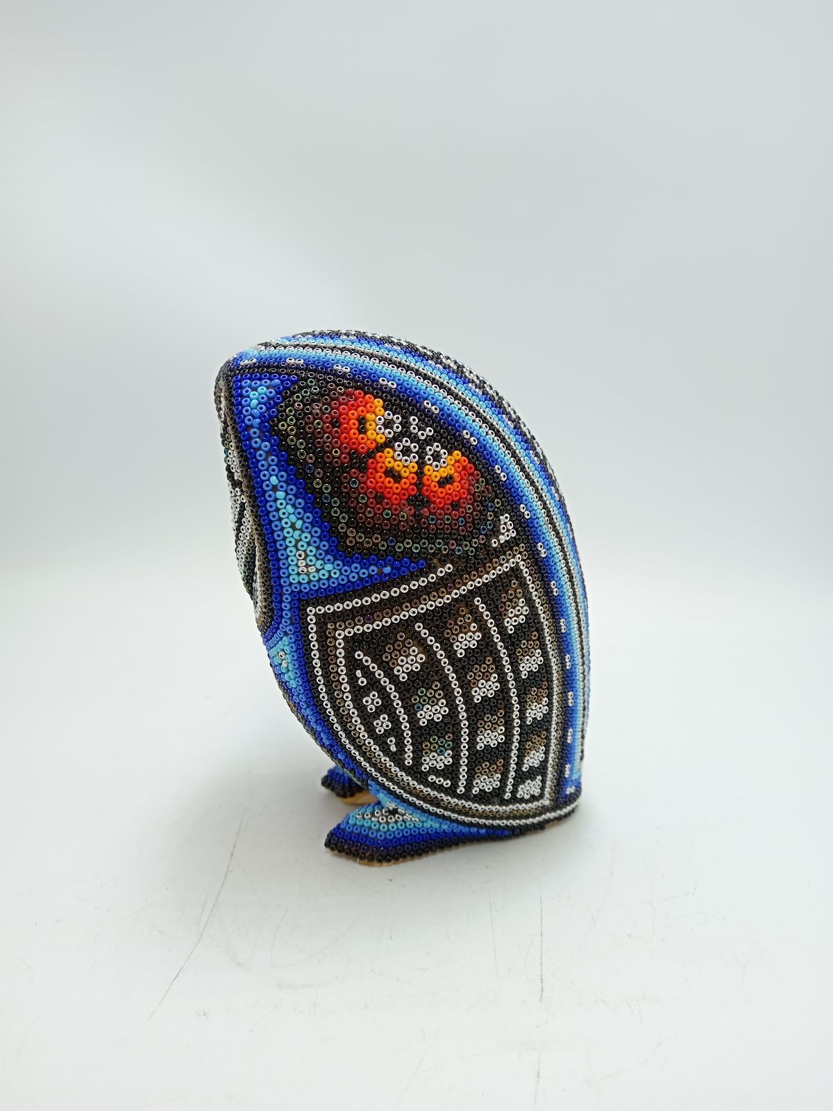 Huichol Hand Beaded Mexican Folk Art, Owl By Santos Bautista PP8489