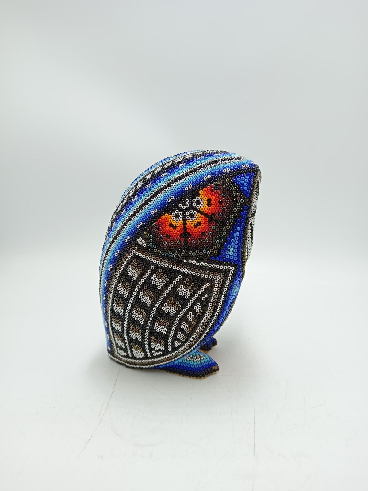 Huichol Hand Beaded Mexican Folk Art, Owl By Santos Bautista PP8489