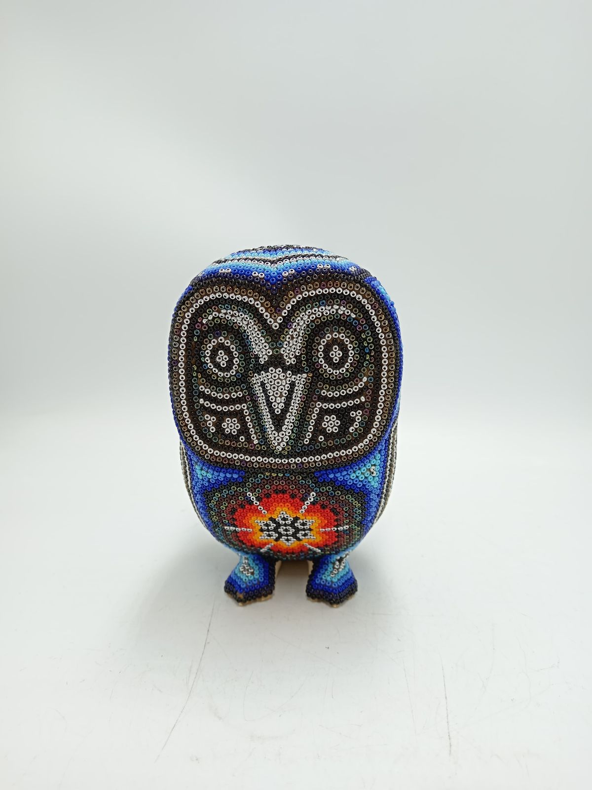 Huichol Hand Beaded Mexican Folk Art, Owl By Santos Bautista PP8489