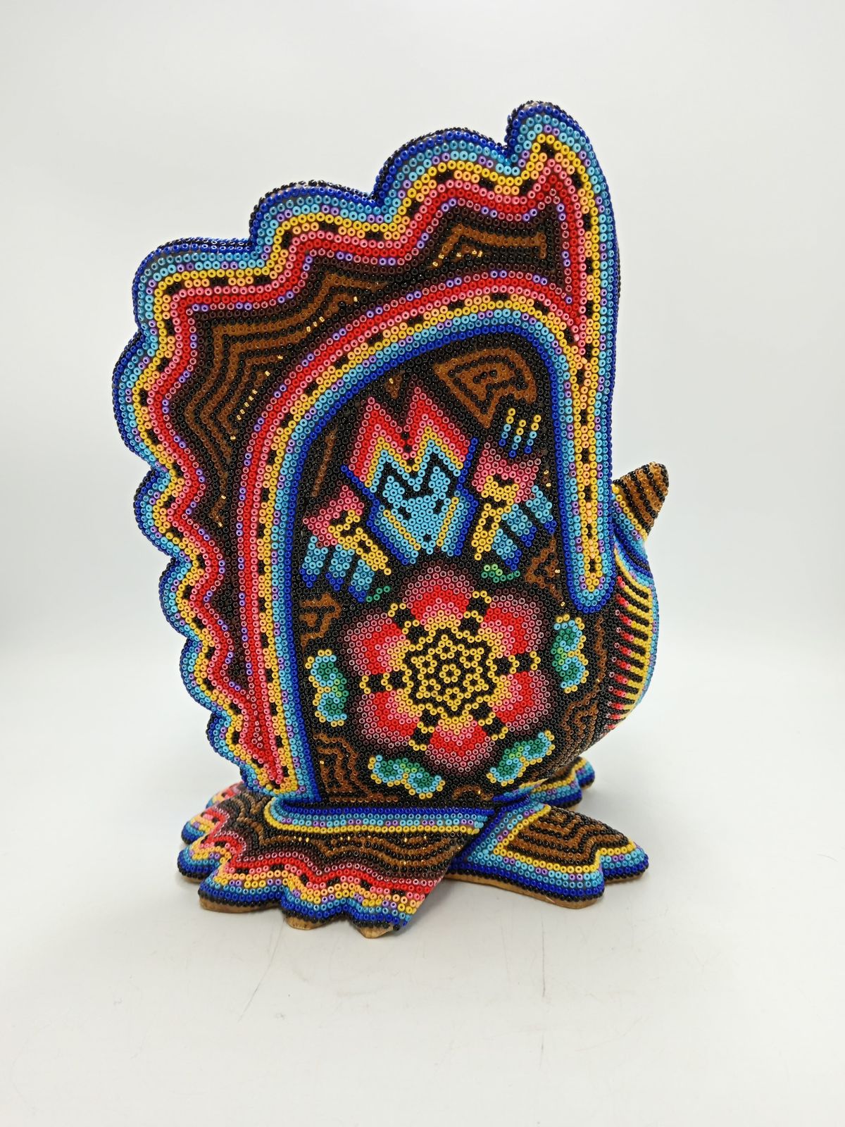 Huichol Hand Beaded Mexican Folk Art, Owl By Santos Bautista PP8490