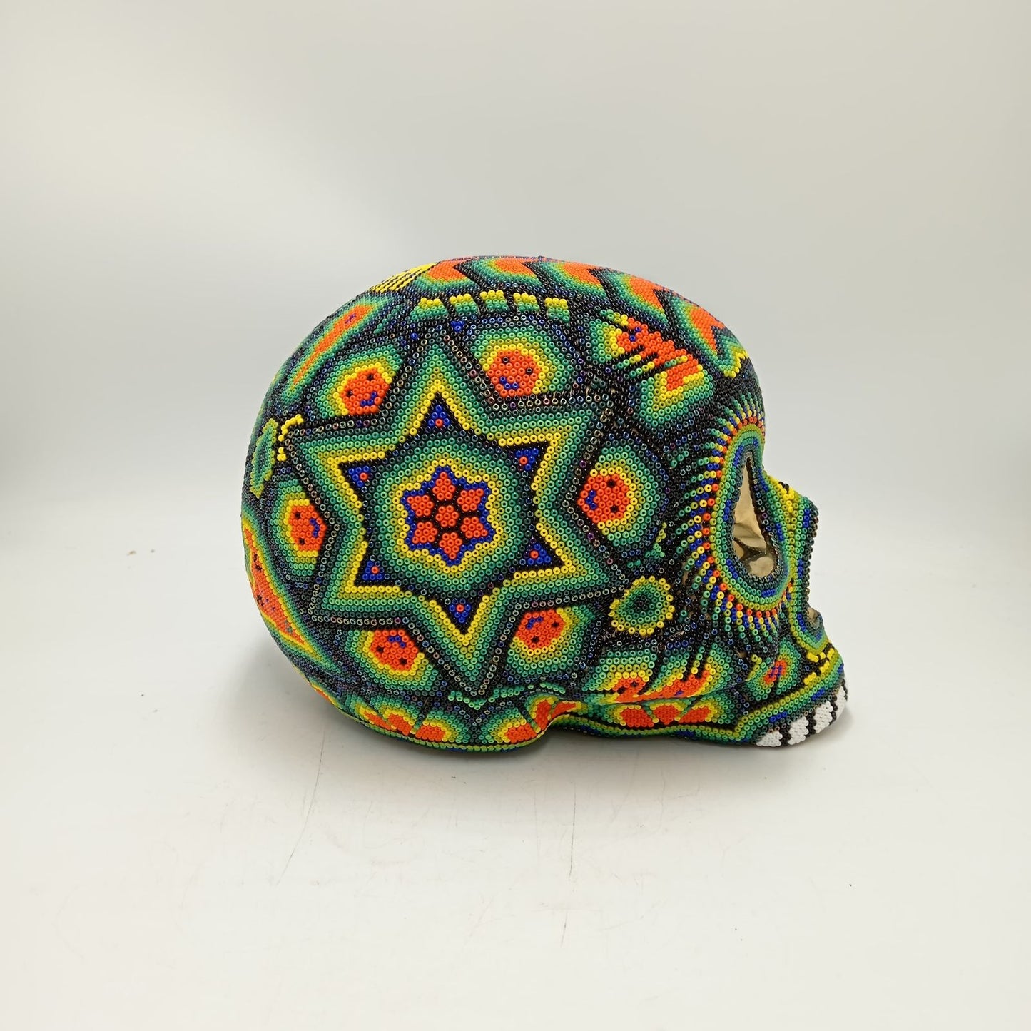 Huichol Hand Beaded Human Skull By Honorio Villa Lopez PP8492