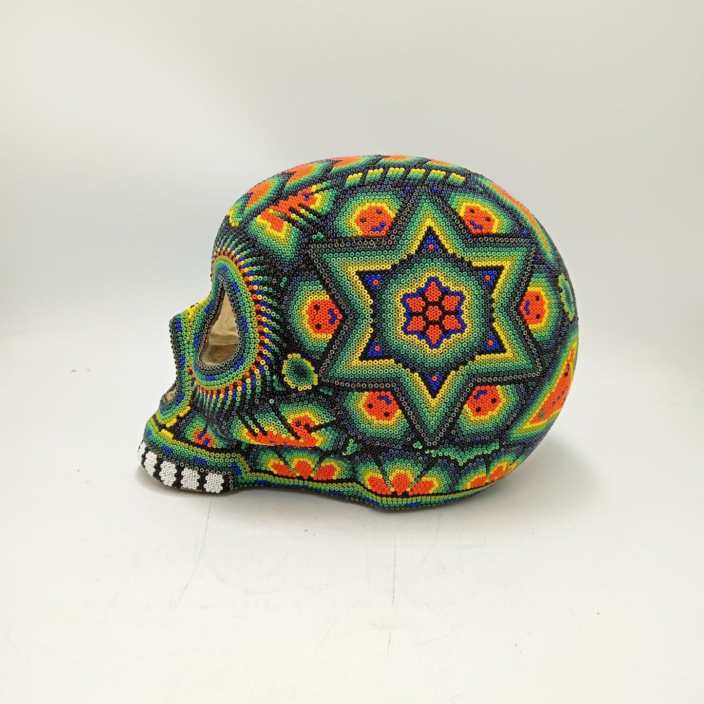 Huichol Hand Beaded Human Skull By Honorio Villa Lopez PP8492