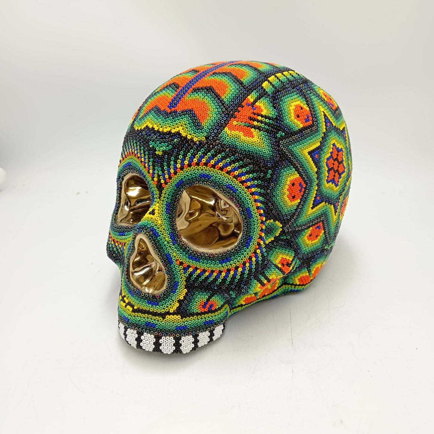 Huichol Hand Beaded Human Skull By Honorio Villa Lopez PP8492