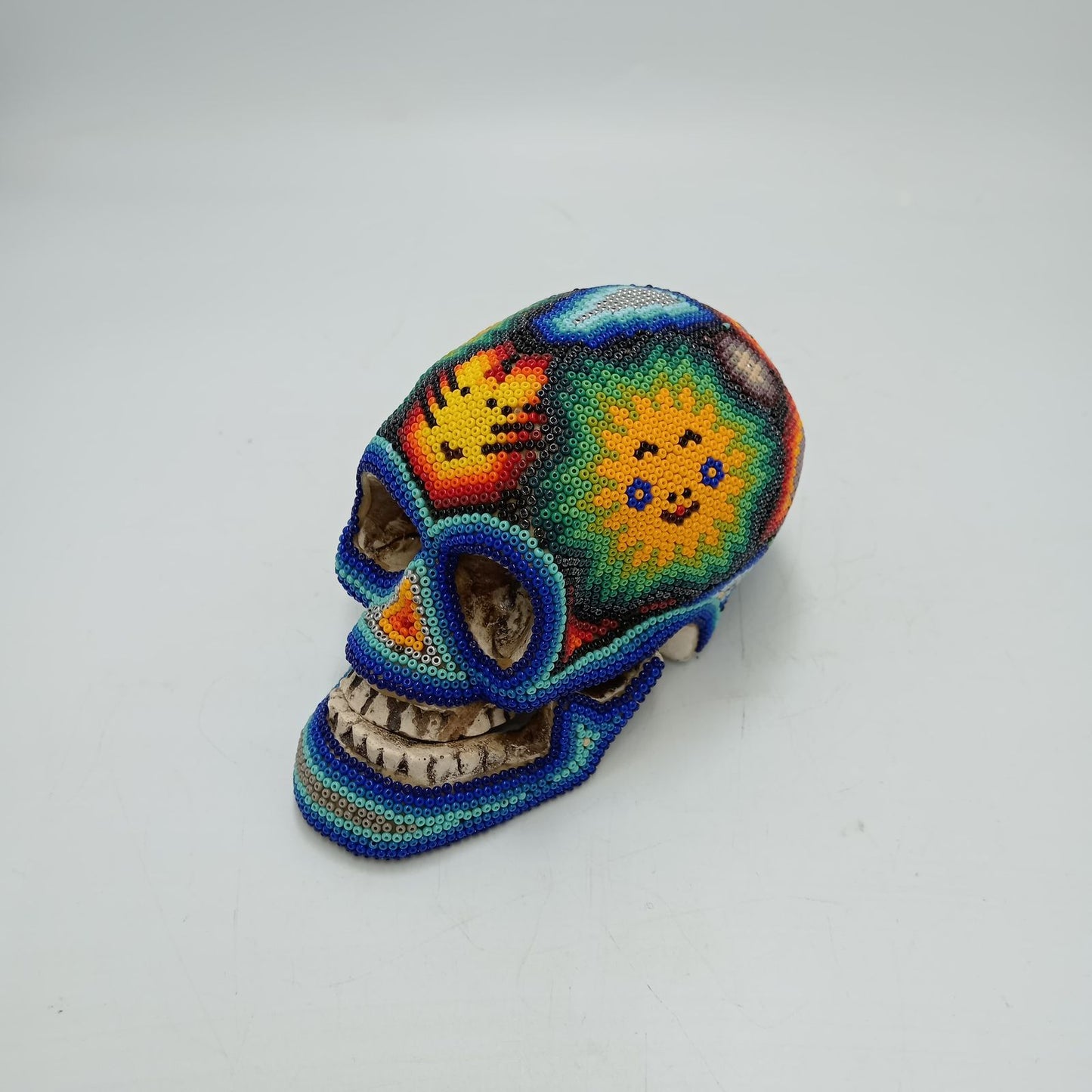 Huichol Hand Beaded Human Skull By Honorio Villa Lopez PP8493
