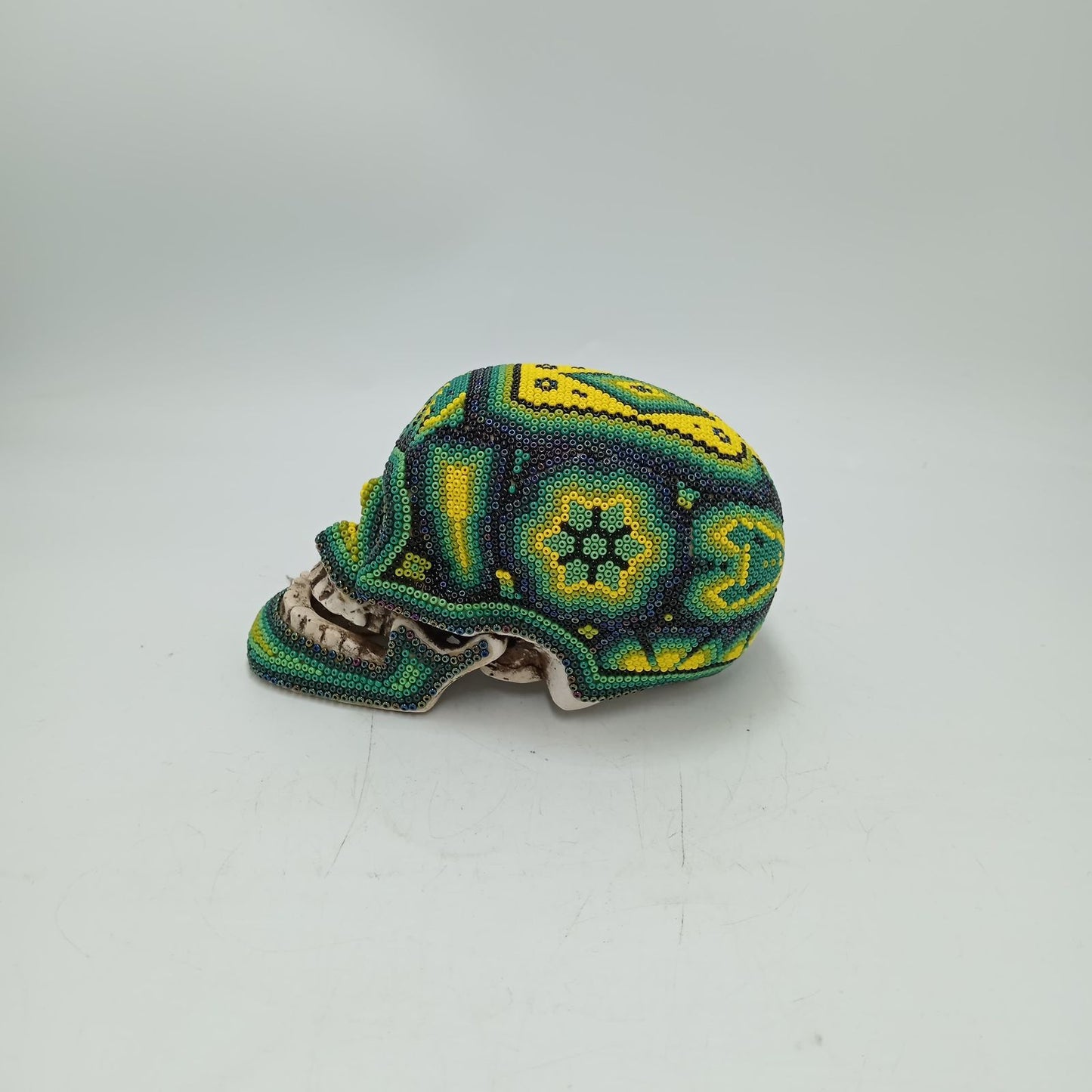 Huichol Hand Beaded Human Skull By Honorio Villa Lopez PP8495