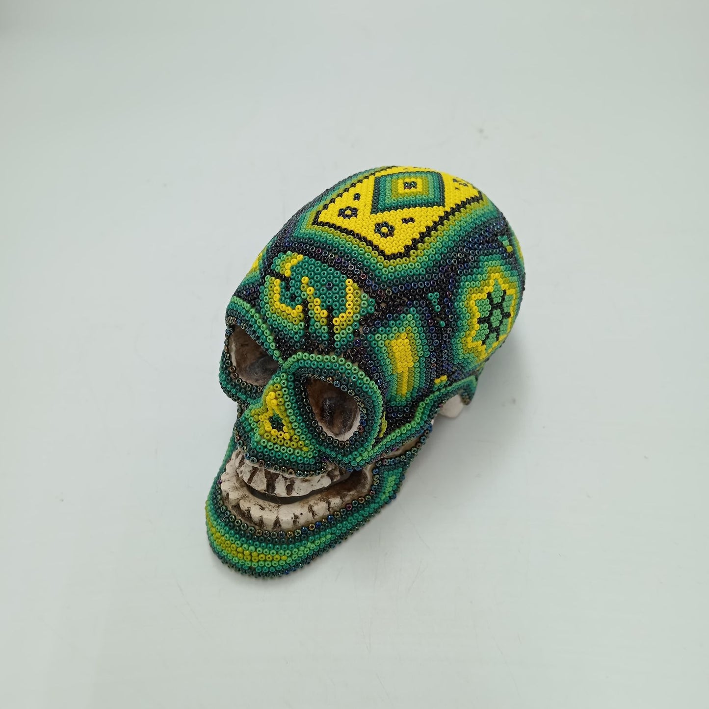 Huichol Hand Beaded Human Skull By Honorio Villa Lopez PP8495