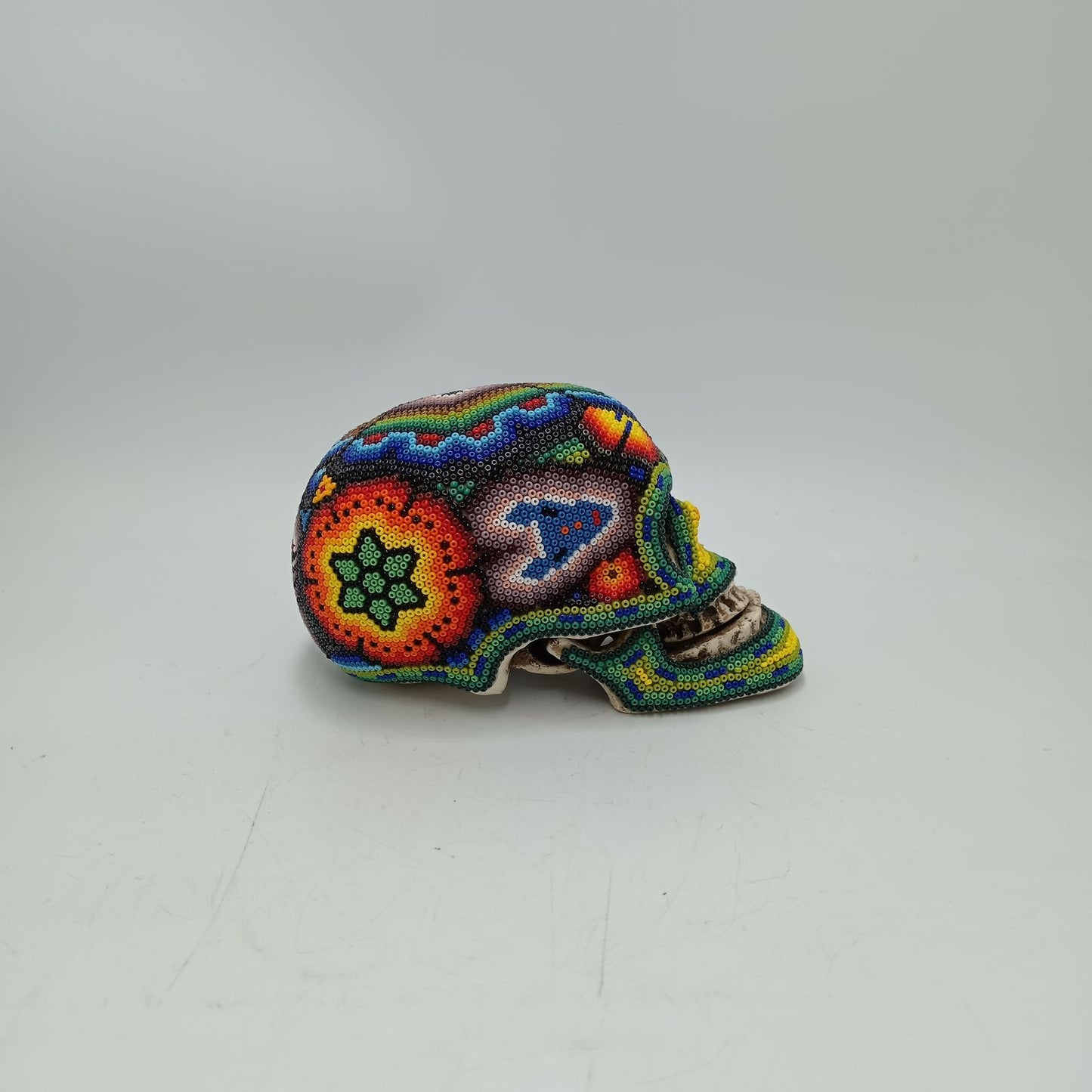 Huichol Hand Beaded Human Skull By Honorio Villa Lopez PP8496