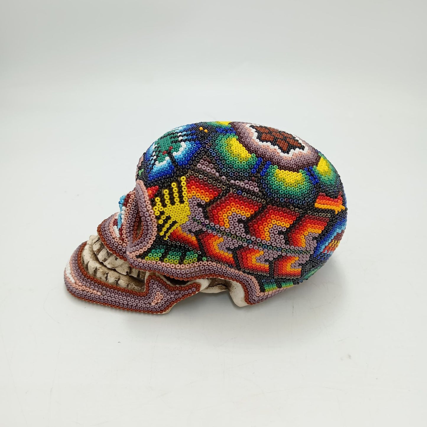 Huichol Hand Beaded Human Skull By Honorio Villa Lopez PP8497