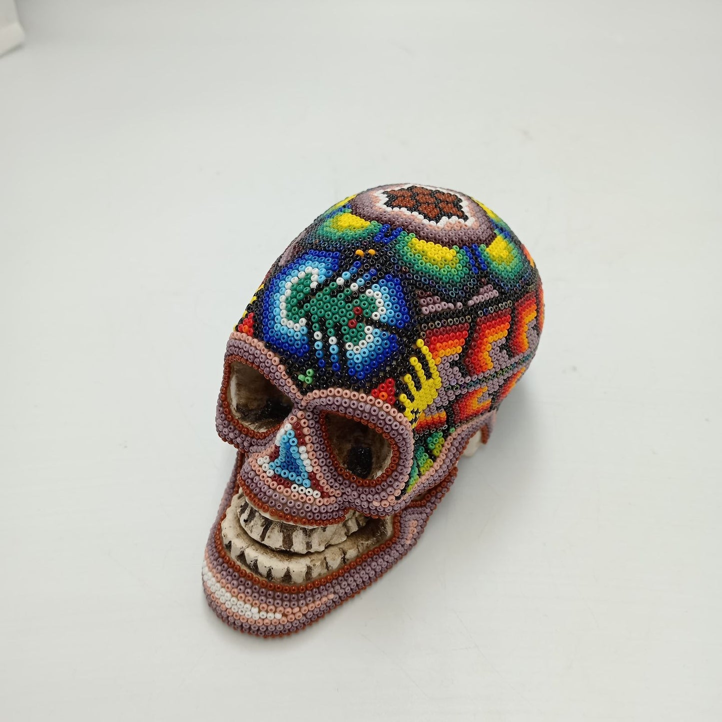 Huichol Hand Beaded Human Skull By Honorio Villa Lopez PP8497