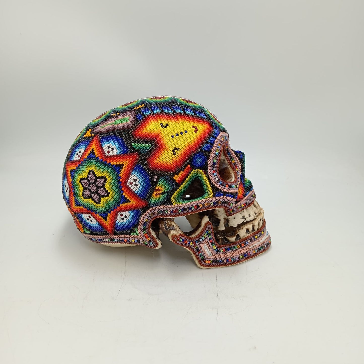 Huichol Hand Beaded Human Skull By Honorio Villa Lopez PP8498