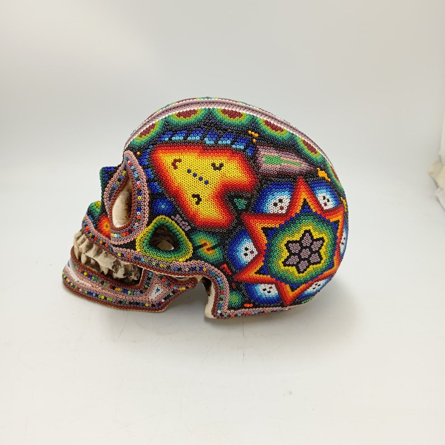 Huichol Hand Beaded Human Skull By Honorio Villa Lopez PP8498